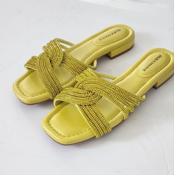 Alex Marie Freesia Twist Yellow/Green Rhinestone Square Toe Flat Sandals Size 6 - Picture 4 of 7